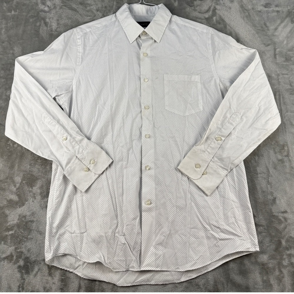 Stantt Shirt Mens York Datafit White Blue Micro Pattern Button-Down EUC